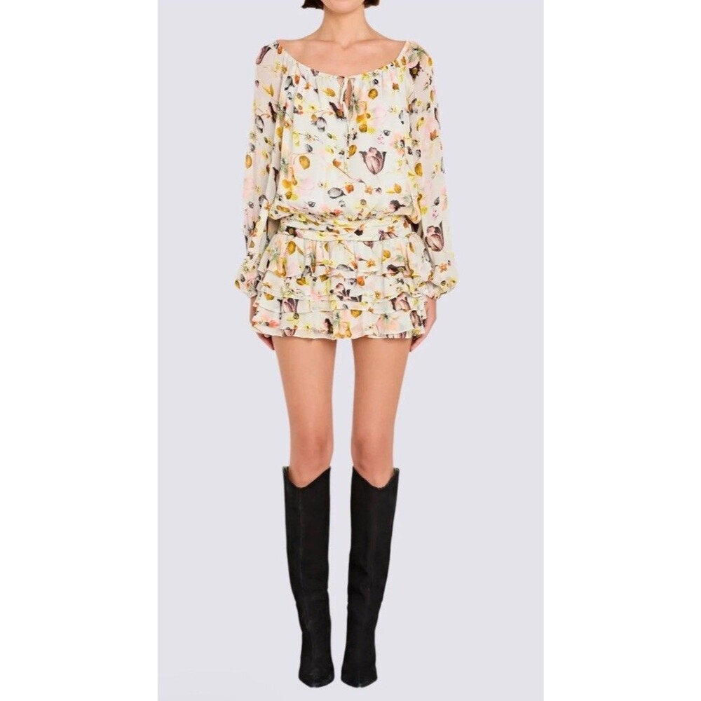 Amanda Uprichard Dallas Skort Romper M Floral Ruffle Long Sleeve NWT